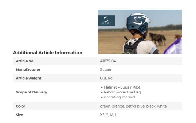 Supair Paragliding Helmet Pilot SUP’AIR - Paragliding Helmets